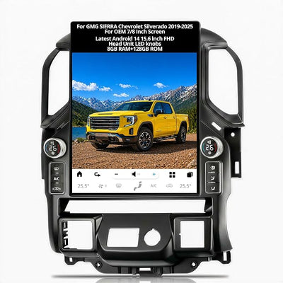 AuCar 836PRO 15.6 Inch Touchscreen with LED knobs Android 14 Car Radio for GMC Sierra Chevrolet Silverado 2019-2025 Head Unit GPS Navigation Wireless Carplay Android Auto 128GB US 1 Yr Service