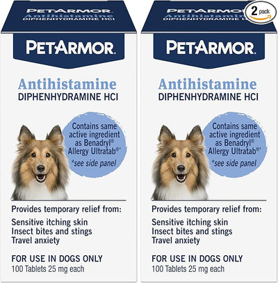 PetArmor Antihistamine Allergy Relief for Dogs, Easy-to-Use Allergy Medicine for Dogs, Anti-Itch Medicine Provides Relief from Insect Bites, and Stings, 100 Tablets (Pack of 2)