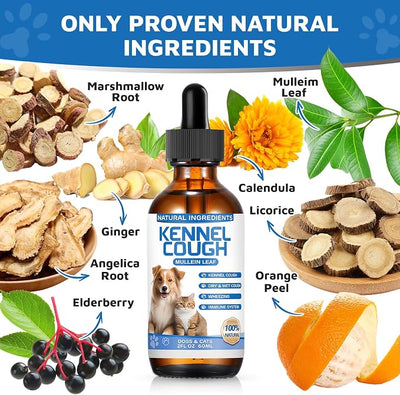 Kennel Cough Herbal Drops for Dogs & Cats,Dog Cough Treatment,Dog Cough Suppressant,Kennel Cough for Dogs,Coughing Treatment Liquid,Natural Cough Supplement for Cat 2 fl oz -Pack of 2