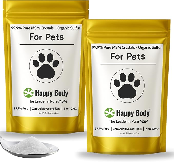 Pure MSM for Dogs & Cats | 99.9% Pure MSM Crystals | Organic Sulfur for Joint Support, Mobility, Skin & Coat | 100% Additive-Free | 7 oz / 210 g/Bag | 2 Pack