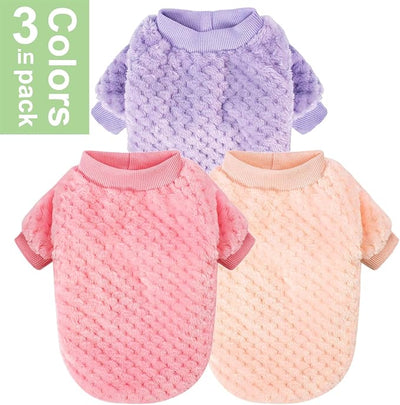 POMIU Dog Sweater, Dog Sweaters for Small Medium Dogs or Cat, Warm Soft Flannel Pet Clothes for Dogs Girl or Boy, Dog Shirt Coat Jacket (Peach+Purple+Rose, Small)