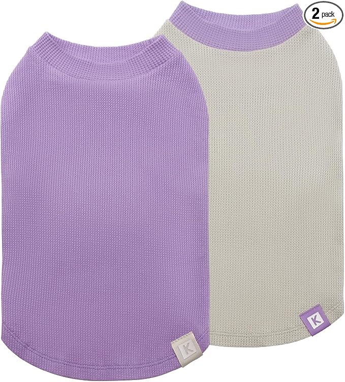 KYEESE 2Pack Dog Shirts Waffle for Small Dogs Stretchy Dog T-Shirts Lightweight Dogs Tank Top Sleeveless Pet Vest Breathable, X-Large, Purple+Grey