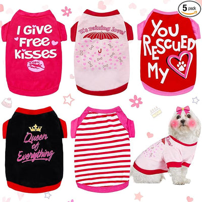 Weewooday 5 Pieces Valentine‘s Day Dog Shirt for Small Dogs Girl Small Dog Puppy Clothes for Chihuahua Yorkie Bulldog Schnauzer Breathable Shirt Vest(Large)