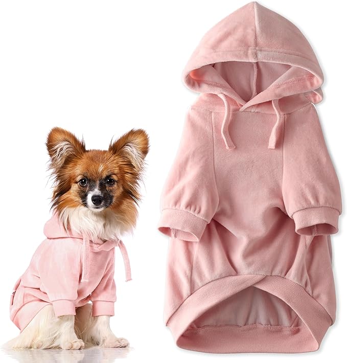Pet Passion Cooper II Organic Cotton Velour Dog Hoodie Pet Coat for Small, Medium and Large Dogs, Pink, XX-Small (4-7 lbs)