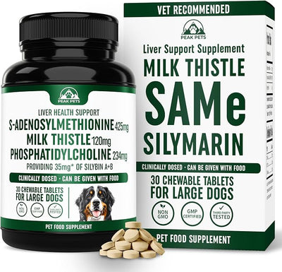 Liver Support Supplement for Large Dogs with Silymarin (Same & Silybin) S-Adenosyl-L-methionine (SAM-e) & Silybum (Milk Thistle) Dog Liver Supplement - 3rd Party Tested, Non GMO - 30 Chewable Tablets