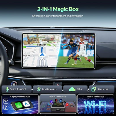 LAMTTO 3-in-1 Wireless Carplay Android Auto Adapter Built-in Net-Flix YouTube Tiktok Apps Magic Box Video Player with 5.8GHz WiFi USB Drive Convert Wired to Wireless for OEM CarPlay Cars (2016-2024)