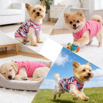 2 Pack Dog Clothes for Small Dogs Girl Camouflage Puppy Clothes Pet T Shirt Dog Shirts for Small Dogs Cats Apparel Pink Camouflage + Solid Color (XS)