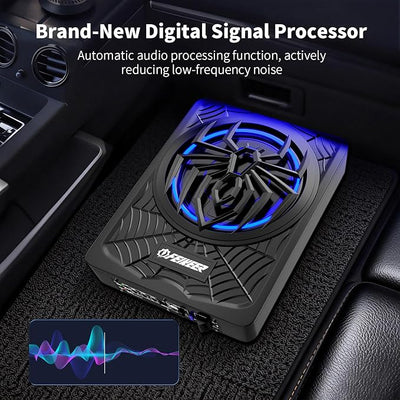 Feikeer 10" 1200W Under Seat Subwoofers with Amp,Slim Underseat Car Subwoofer and Amp Package, Individual Control for Low Pass/Gain/Boost Bass.Deep Bass Perfect for Truck/SUV/Jeep/MPV,Blue LED