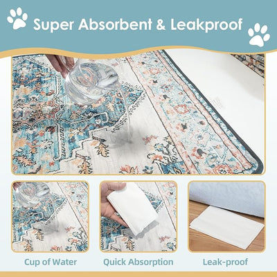 SCLOSE Washable Pee Pads for Dogs Large 2 Pack, 48" x 48" Reusable Puppy Pads Waterproof Dog Rugs, Super Absorbent, Leakproof, Dog Crate Pad, Playpen Mat, Whelping Pads, Blue Medallion