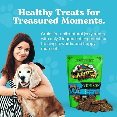 Classic Venison Bites, Soft Jerky Treats for Dogs, Grain-Free & All-Natural, Ideal for Training, Portioning, and High-Value Rewards for All Breeds & Ages - 3.5 Ounce Pouch