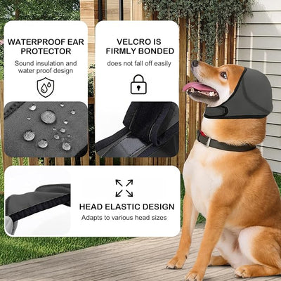 Dog Ear Muffs & No-Shake Ear Wrap – Waterproof Calming Hoodie for Thunder,Swimming, Bath & Noise Anxiety Relief | Quick-Dry Dog Head Wrap for Aural Hematoma Prevention, Grooming, Fireworks, Vet Visits