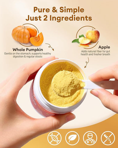 Pumpkin Powder for Dogs & Cats with 10% Apple Pectin, Natural Digestive Fiber Supplement, Fast Relief for Loose Stool, Diarrhea & Constipation, Hairball Support, Daily Pet Food Topper, 4oz