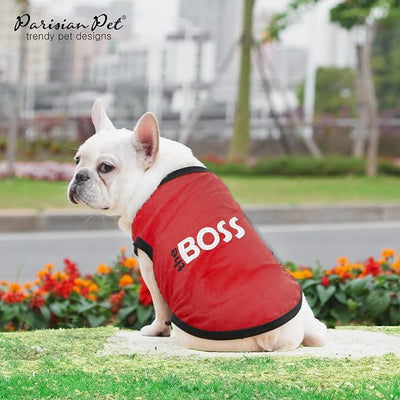 Parisian Pet Boss Dog Shirt – 100% Cotton Red Shirts for Medium Dogs – Sleeveless Puppy Clothes – Lightweight Dog Apparel – Breathable and Soft Dogs Clothes - Stretchy Pet T Shirts