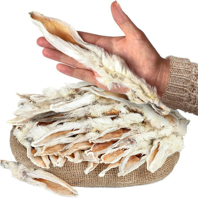 Rabbit Ears with Fur Dog Treats (50 pcs)| All-Natural, Hypoallergenic, Dehydrated Chews | Supports Dental Hygiene & Digestion | Ideal for Small, Medium & Large Dogs