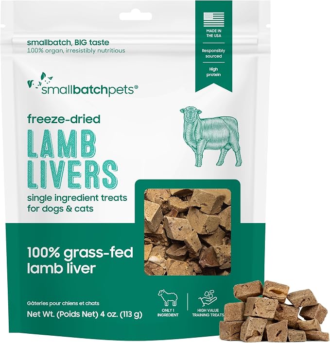 smallbatch Freeze Dried Dog Treats, Lamb Liver Treats for Dogs & Cats, High Protein, Single Ingredient Dog Treat for Training or Food Topper, Natural, Humanely Sourced Meat, Made in the USA, 4 oz