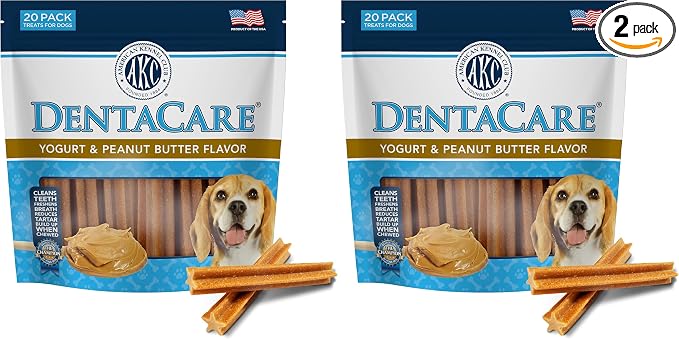 AMERICAN KENNEL CLUB Dentacare Yogurt and Peanut Butter Dental Dog Treats, Naturally Flavored, Good for Dog Dental Health, 20 Count (Pack of 2)