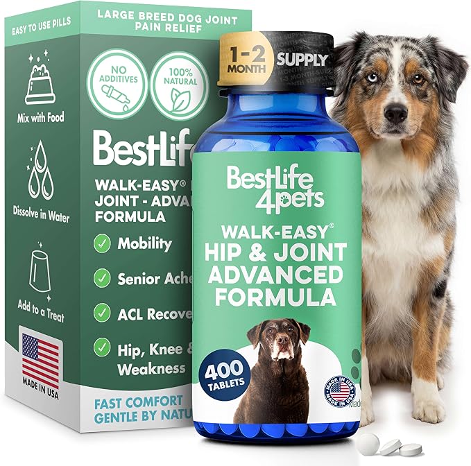 Advanced Hip and Joint Supplement for Dogs, Natural Extra Strength Dog Arthritis Pain Relief & Anti Inflammatory for Dogs Helps Limping, Mobility Issues, Hip Dysplasia, ACL Tears, 180 Tiny Pills
