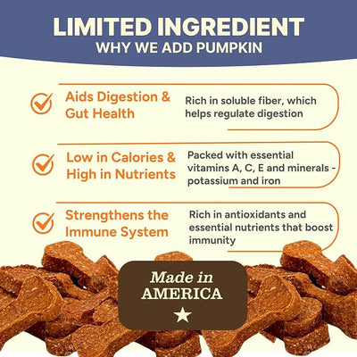 Gaines Family Farmstead Pumpkin & Sweet Potato Dog Bones – 40 oz Bag, Natural, Grain-Free Dog Treats for Digestive Health & Immunity – High-Fiber, Vitamin-Rich Chews, Made in USA