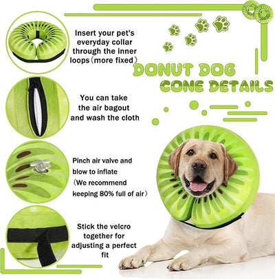 Recovery Donut Collar for Dogs & Cat,Inflatable Dog Cone Collar Alternative After Surgery,Soft Cone for Large Medium Small Dog,Adjustable Pet Neck Donut(Kiwi,XL)