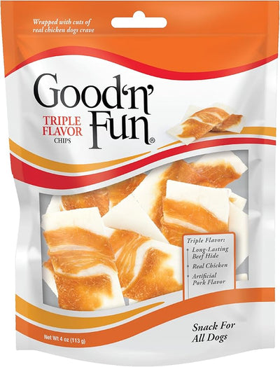 Good 'n' Fun Chips Long-Lasting Dog Treat, With Real Proteins, Beef Hide and Premium Chicken, Supports Dental Health, Mental Stimulation, 4 oz