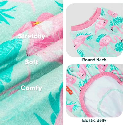 KYEESE Dog Pajamas Velvet Dog Pajamas Small Sized Dogs Soft Dogs Clothes Pet Coat Stretchy Doggie Pjs Pet Costume with Flamingo Pattern Comfy Doggie Jammies Onesie, Medium