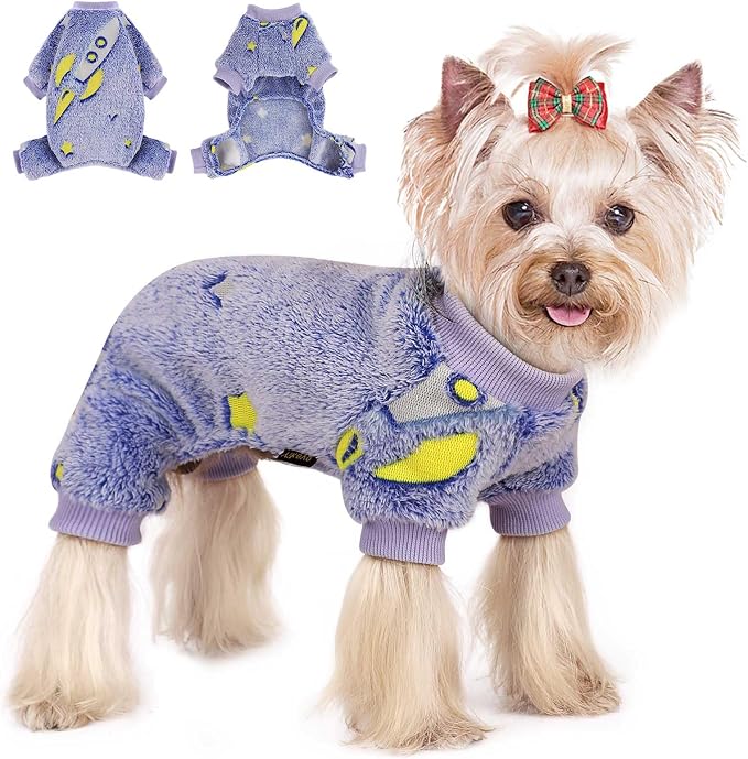 Sebaoyu Dog Pajamas for Small Dogs, Glow in Dark Tie Dye Unicorn Sweater, Super Soft Velvet Material Chihuahua Yorkie Tiny Clothes Outfits(XXX-Small,Rocket)