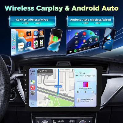 9inch Single Din Touchscreen Car Stereo Compatible with Wireless Carplay and Android Auto, Bluetooth Car Radio with Backup Camera, AM/FM/RDA Radio, Mirror Link, IPS Screen