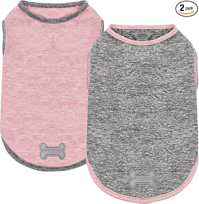 KYEESE 2Pack Dog Shirt, Lightweight Sun Protection Sleeveless Dog T Shirts for Small Medium Dogs Girl, Breathable Pet Reflective Tank Top Summer Dogs Clothes for Outdoor Walking, Pink+Grey, XL