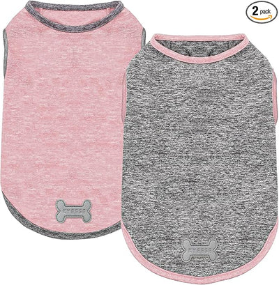 KYEESE 2Pack Dog Shirt, Lightweight Sun Protection Sleeveless Dog T Shirts for Small Dogs Girl, Breathable Puppy Reflective Tank Top Summer Dogs Clothes for Outdoor Walking, Pink+Grey, S