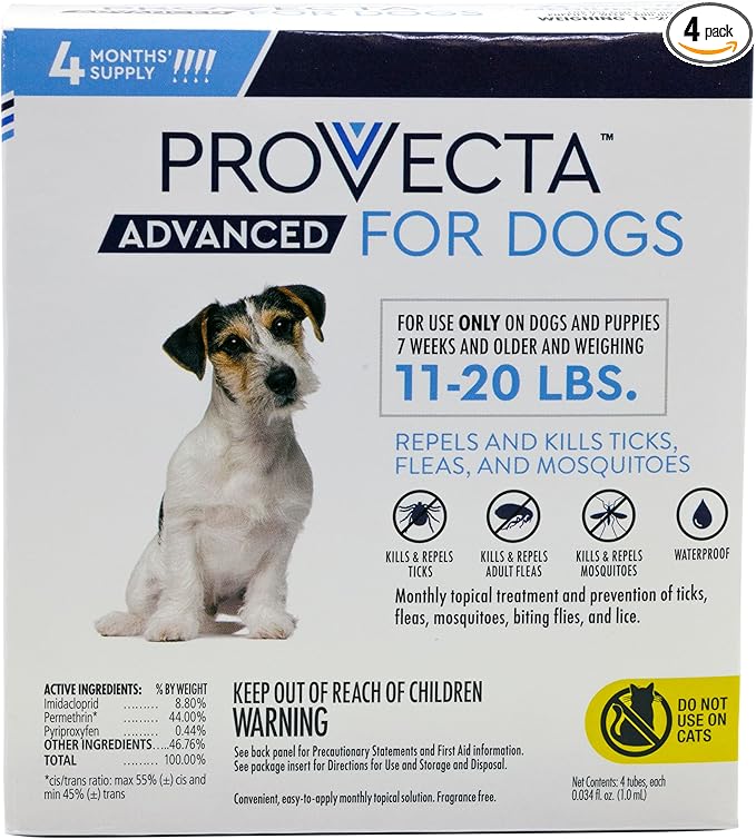 Provecta® Advanced for Medium Dogs (11–20 lbs) Flea and Tick Topical Treatment, 4-Month Supply