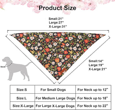 ADOGGYGO Floral Dog Bandana, Black Pink Flower Pet Scarf, Premium Durable Fabric, Cute Floral Bandanas for Extra Large Dogs (X-Large)