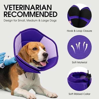 Dog Cone - Soft Cone for Dogs to Stop Licking, Pet E-Collar Alternative After Surgery, Adjustable Pet Recovery Collar for Wound Healing, Purple Medium