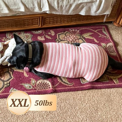 KYEESE 2Pack Waffle Dog Shirts, Lightweight Sleeveless Dog T Shirts for Medium Large Dogs Girl, Breathable Pet Vest Comfort Tank Top Soft Dogs Clothes for Daily Wear, Pink+Striped, 2XL