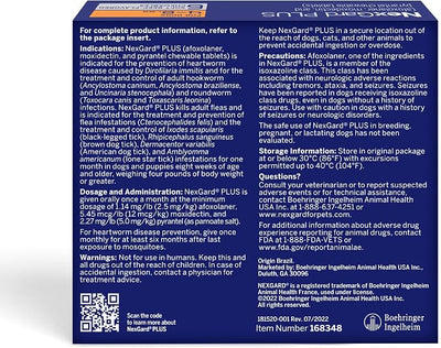 NexGard Plus (afoxolaner, moxidectin, and pyrantel) Flea and Tick Protection & Heartworm Preventive for Dogs Soft Beef Flavored Chewables, 4-8 lbs. (Orange ) 6 Chews (6 Month Supply)