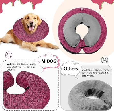 MIDOG Inflatable Dog Cone, Soft Donut Recovery Collar Alternative After Surgery to Help Prevent Licking, Comfy E Collar with Neck Pillow Design, Rose, XL
