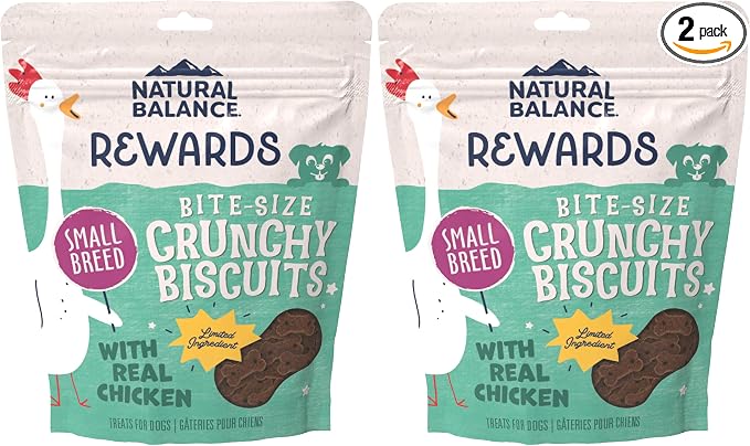 Natural Balance Limited Ingredient Rewards Crunchy Biscuits, Bite-Size Treats for Small-Breed Dogs, Made with Real Chicken, 8 Ounce, (Pack of 2)