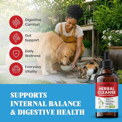 Herbal Cleanse for Dogs & Cats – Natural Intestinal Defense with Wormwood & Black Walnut – Herbal Gut Cleanse Liquid for Digestive Wellness & Gut Balance – Advanced Broad Spectrum Formula – 2 oz