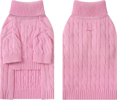 Small Dog Thermal Pullover Sweater, Classic Turtleneck Cable Knitwear Dog Clothes for Cold Weather Warm Pet Clothes for Chihuahua, Bulldog, Dachshund, Pug Pink XX-Large