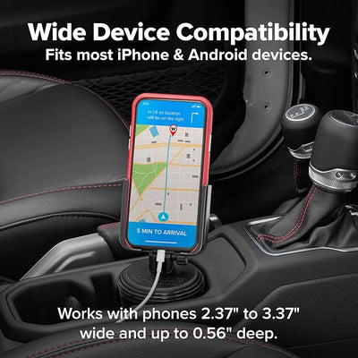 WeatherTech CupFone, Universal Cup Holder Phone Mount for Cars – Adjustable & Secure Fit with Open Access for Charging – Compatible with iPhone, Android - Metal Knobs, Graphite