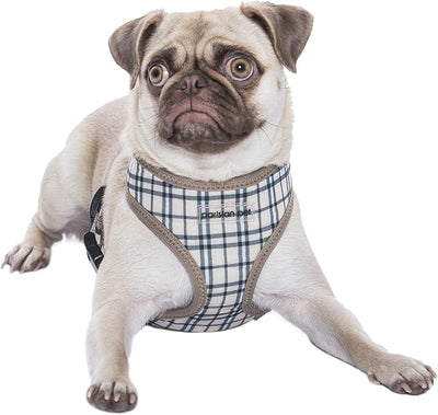 Parisian Pet Plaid Khaki Dog Harness - Breathable No Pull Puppy Harness with Leash Ring - Adjustable Harnesses for Dogs - Soft Padded Step-in Pet Vest - Lightweight Dog Vests for Large Dogs