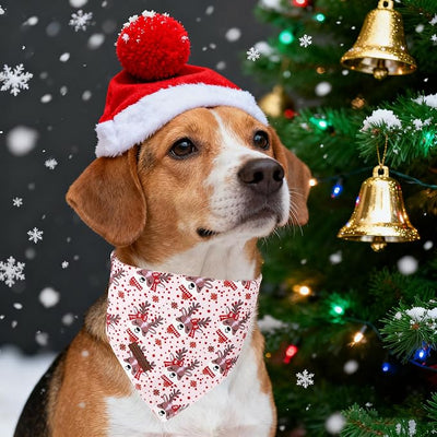Unique Style Paws Dog Bandanas 1PC Washable Cotton Triangle Puppy Scarfs Christmas Red Pink Elk with Colorful Flower for Small Medium Large Dogs and Cats