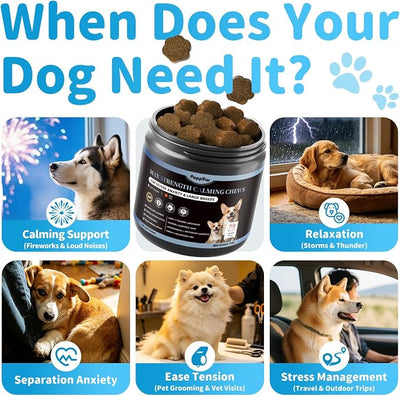 Calming Chews for Dogs - Advanced Calming Treats for Dogs Anxiety, Stress, Separation, & Thunder, Relaxation with Ashwagandha & L-Theanine, Non-Drowsy Alternative to Melatonin, Bacon Flavor, 2 Pack