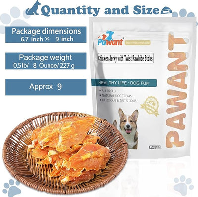 Chicken Jerky Twist Rawhide Dog Treats Sticks 8oz | 74.8% real poultry breast; 66% high protein; 2% ultra low fat; mechanical plaque removal; perfect for small & medium breeds