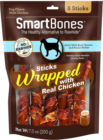 SmartBones Chicken-Wrapped Sticks, Treat Your Dog to a Rawhide-Free Chew Made With Real Chicken and Peanut Butter, 7 Ounce (Pack of 1)