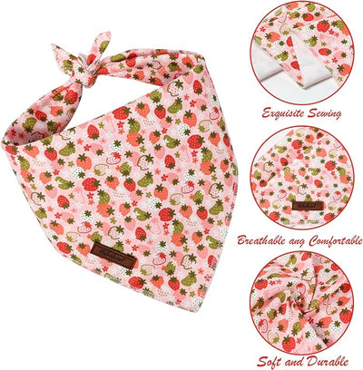 Strawberry Dog Bandana - Soft Pastel Spring Summer Dog Neck Scarf, Cute Pet Bib for Medium Large Dogs, Sweet Photo Dogs Cats Prop for Daily Use Parties & Pet Photography L