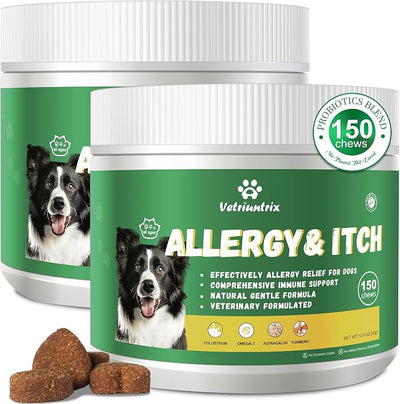 Dog Allergy Relief Chews, Dog Itch Relief Chews for Large Dogs Paw Licking Itchy Skin, Probiotics with Astragalus Omega-3 for Seasonal Allergies Coat Immune Supplement-300ct