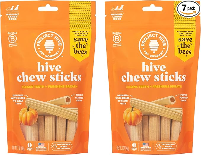 PROJECT HIVE ·PET COMPANY· Chew Stick Treat - Parent Item (2-Pack 7 oz, Large Dogs - Pumpkin)