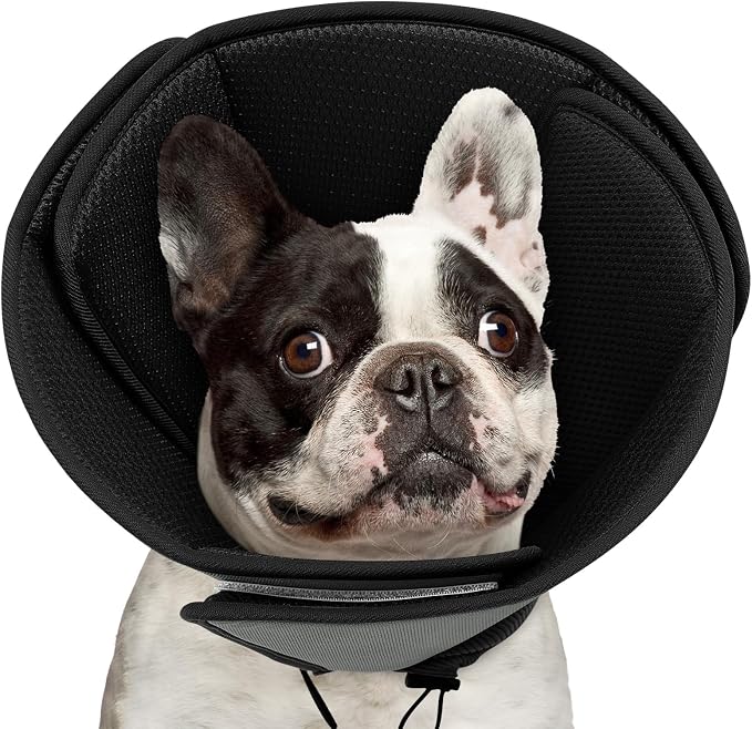 Queennmore Soft Recovery Cone for Small Dogs & Cats,Adjustable Comfy Dog Cone Alternative for Post-Surgery Wound Healing,BlackGrey,S