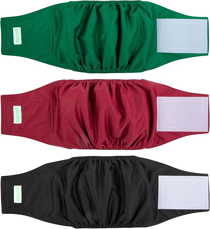 wegreeco Washable Male Dog Belly Band (Stylish Pattern)- Pack of 3 - Washable Male Dog Belly Wrap, Dog Diapers Male (Burgundy, Black, Jade, X-Small)