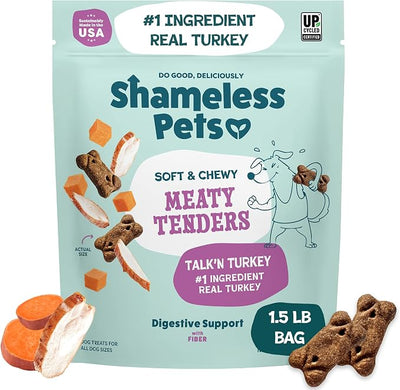 Shameless Pets Soft & Chewy Dog Treats, Talk'n Turkey Meaty Tenders, 1.5lb – Real Turkey is 1st Ingredient – Grain Free, No Corn or Soy – Digestive Support – for Small, Medium & Large Dogs